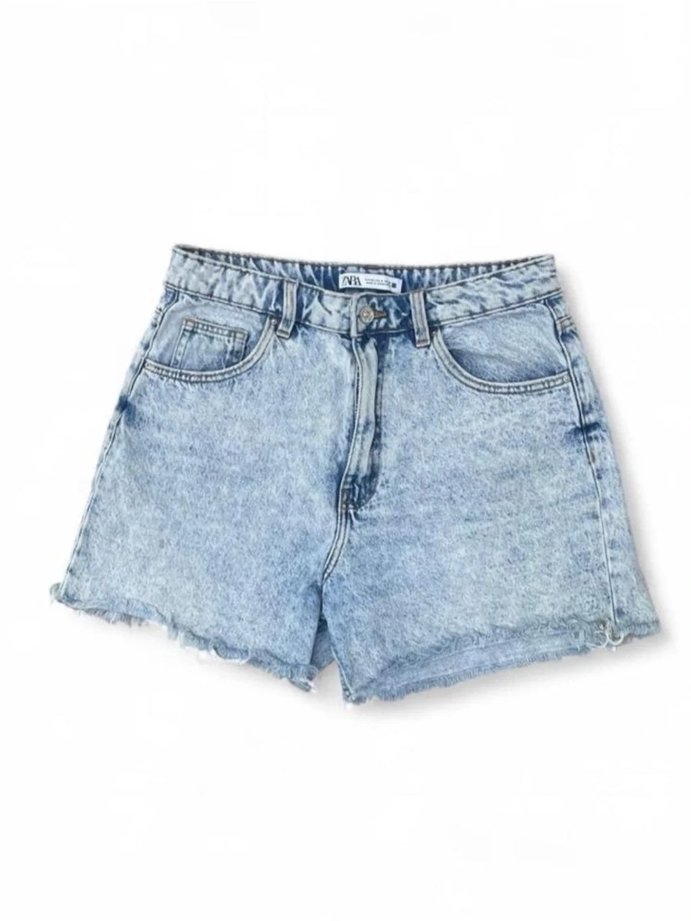 Zara Acid Wash High-Waist Denim Cutoff Shorts Raw Hem Size 8